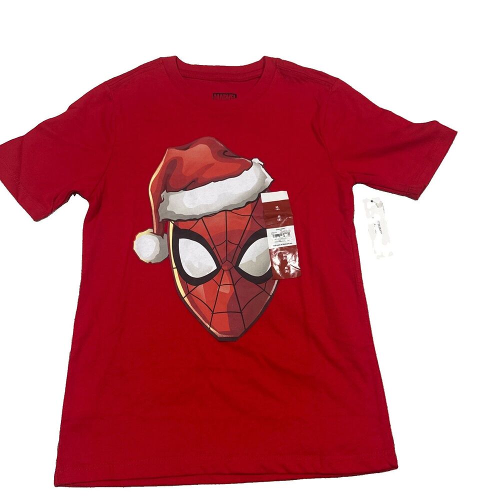 Spiderman Boy's Printed CHRISTMAS Tee Santa Spidey/ Red Size M (8)